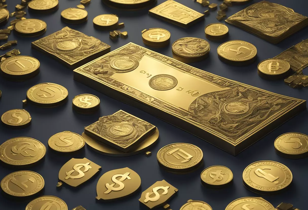 Richard's nameplate surrounded by dollar signs and gold coins