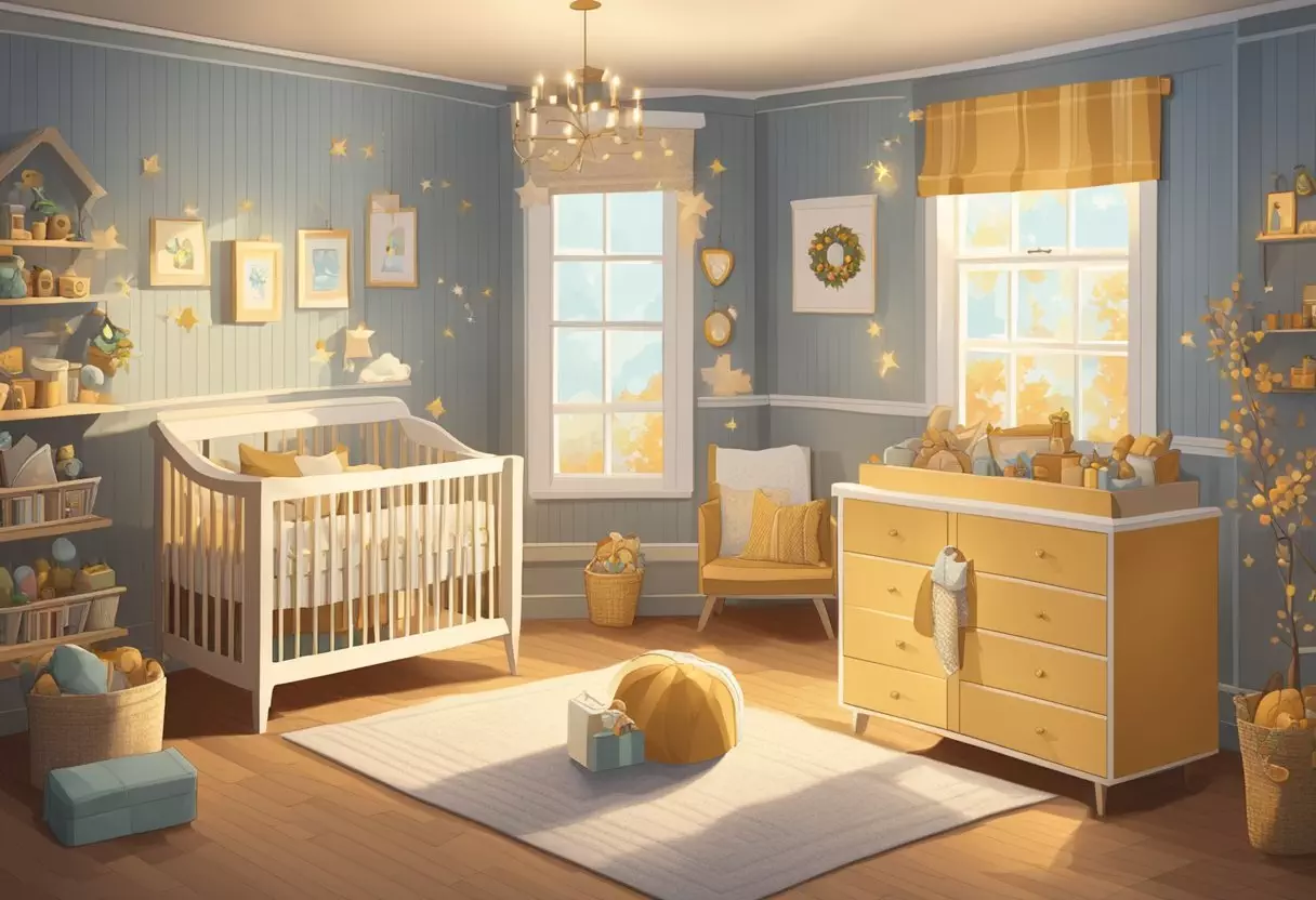 A cozy nursery with November-themed decorations and a list of 