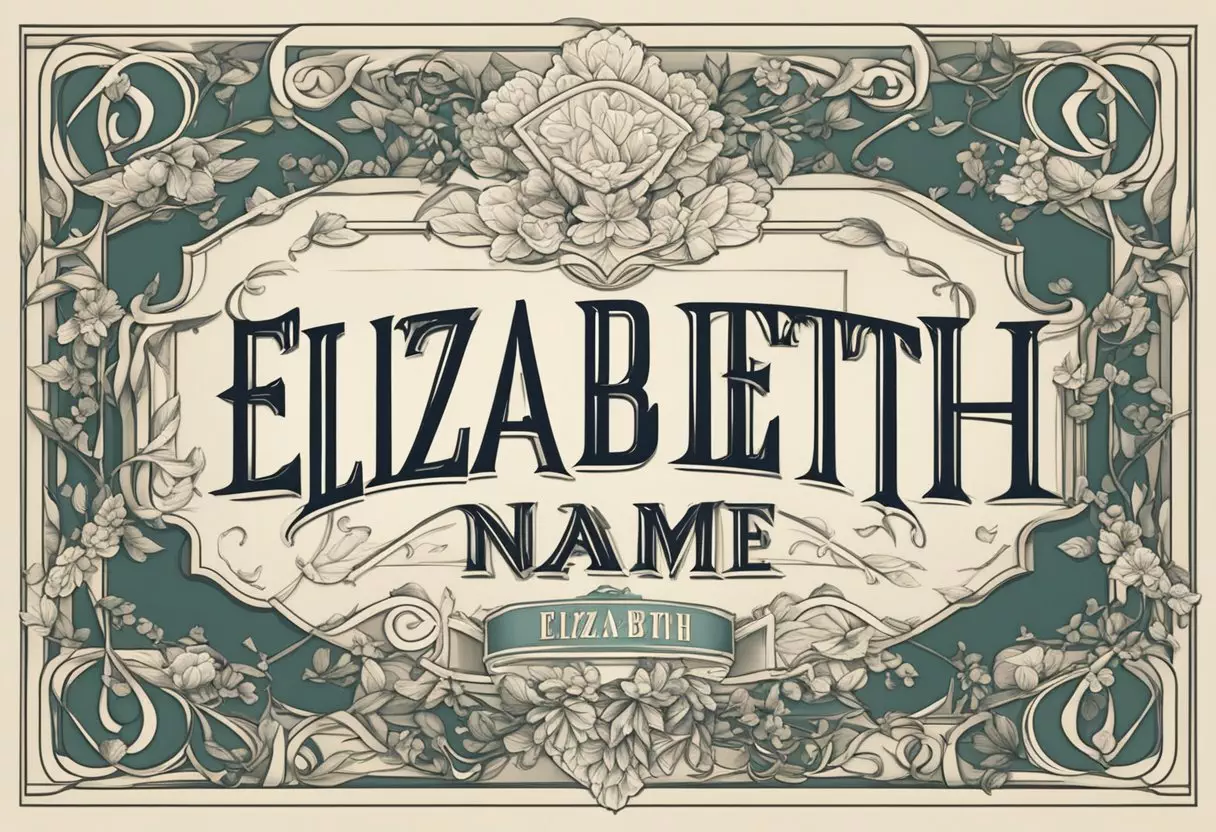 Elizabeth's name in various fonts and styles, surrounded by creative elements