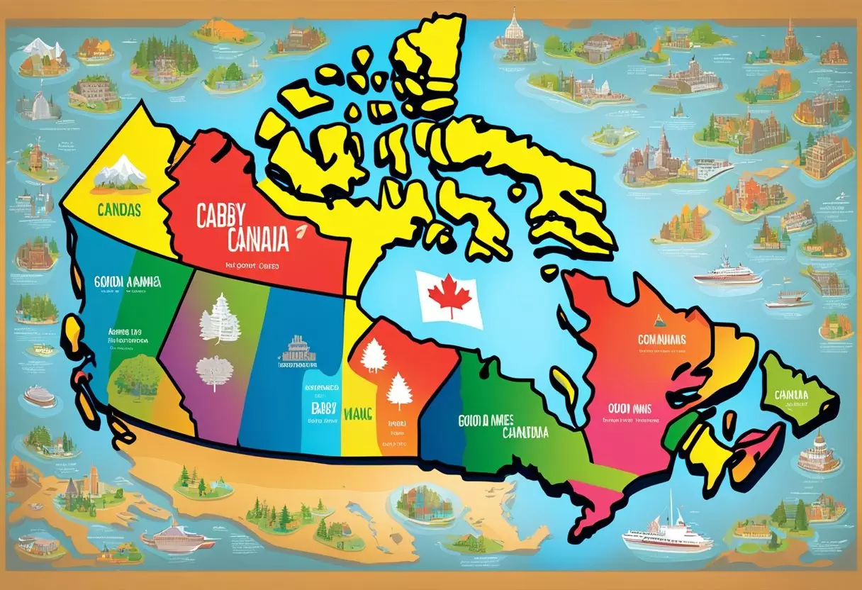 A colorful map of Canada with the words 