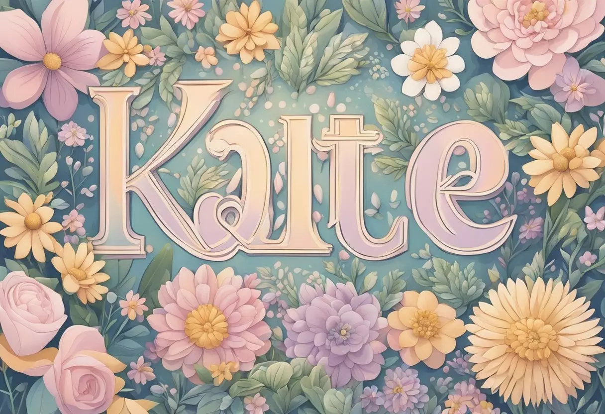 A list of baby girl names, surrounded by delicate flowers and soft pastel colors, with the name 