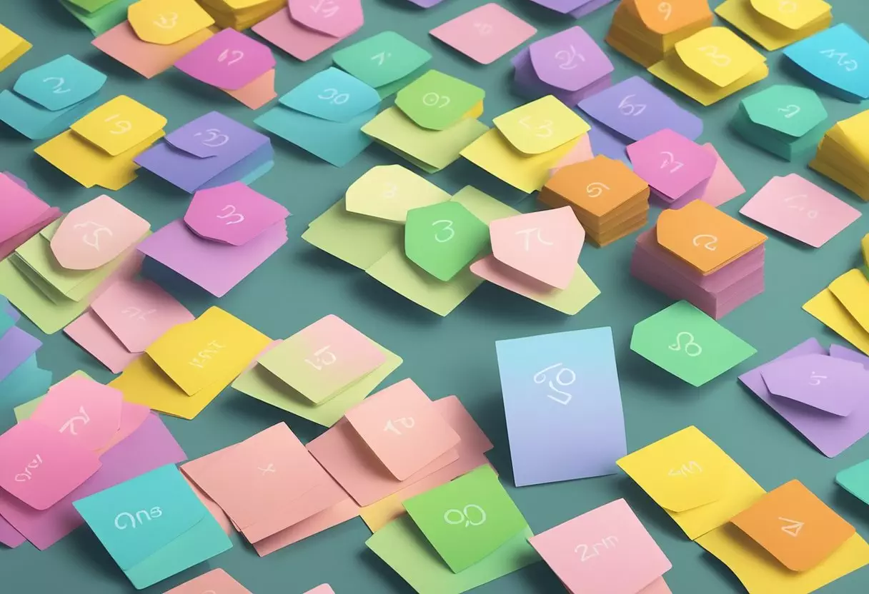 Colorful baby name cards arranged in numbered order on a table