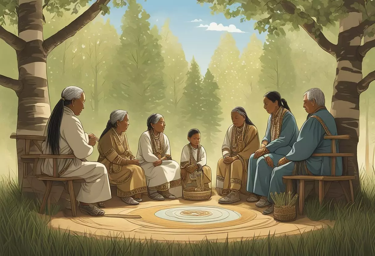 An Ojibwe baby name ceremony unfolds with elders, birch bark, and sweetgrass