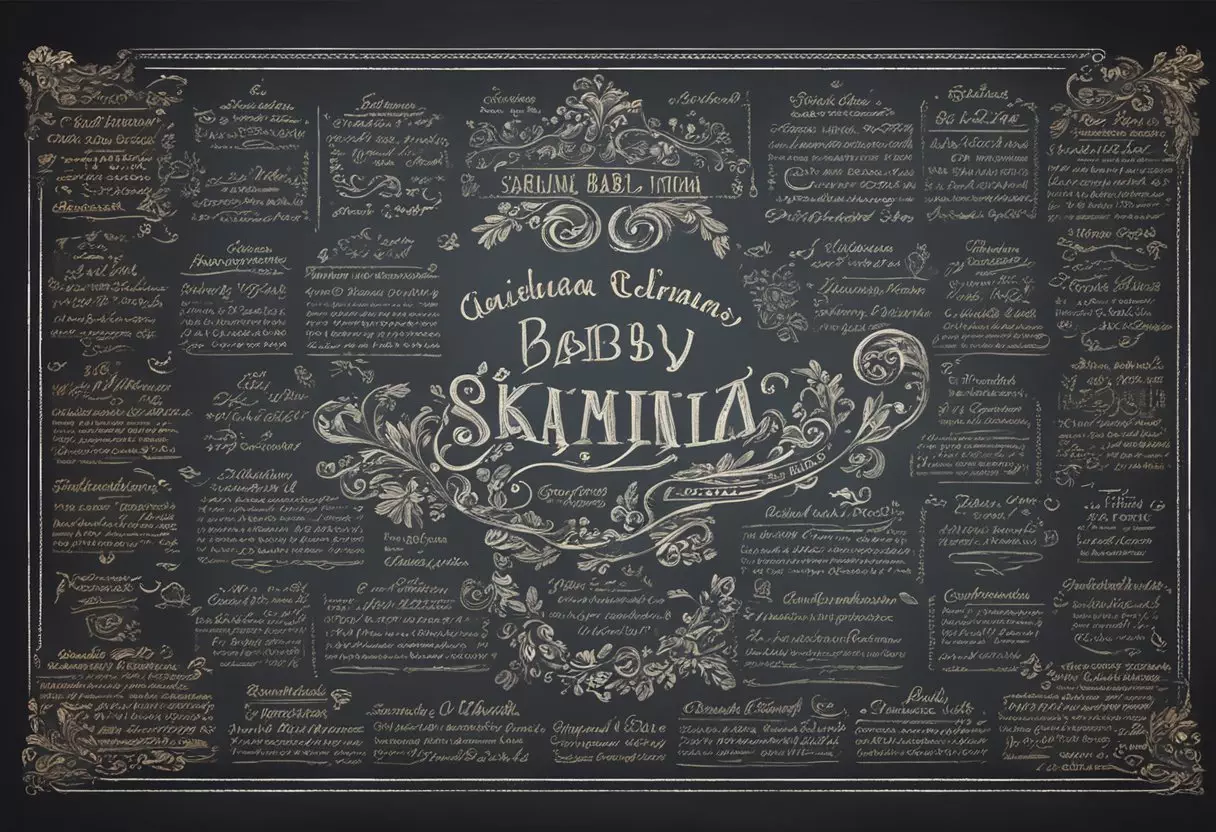 A colorful display of Serbian baby names written in elegant script on a vintage-inspired chalkboard