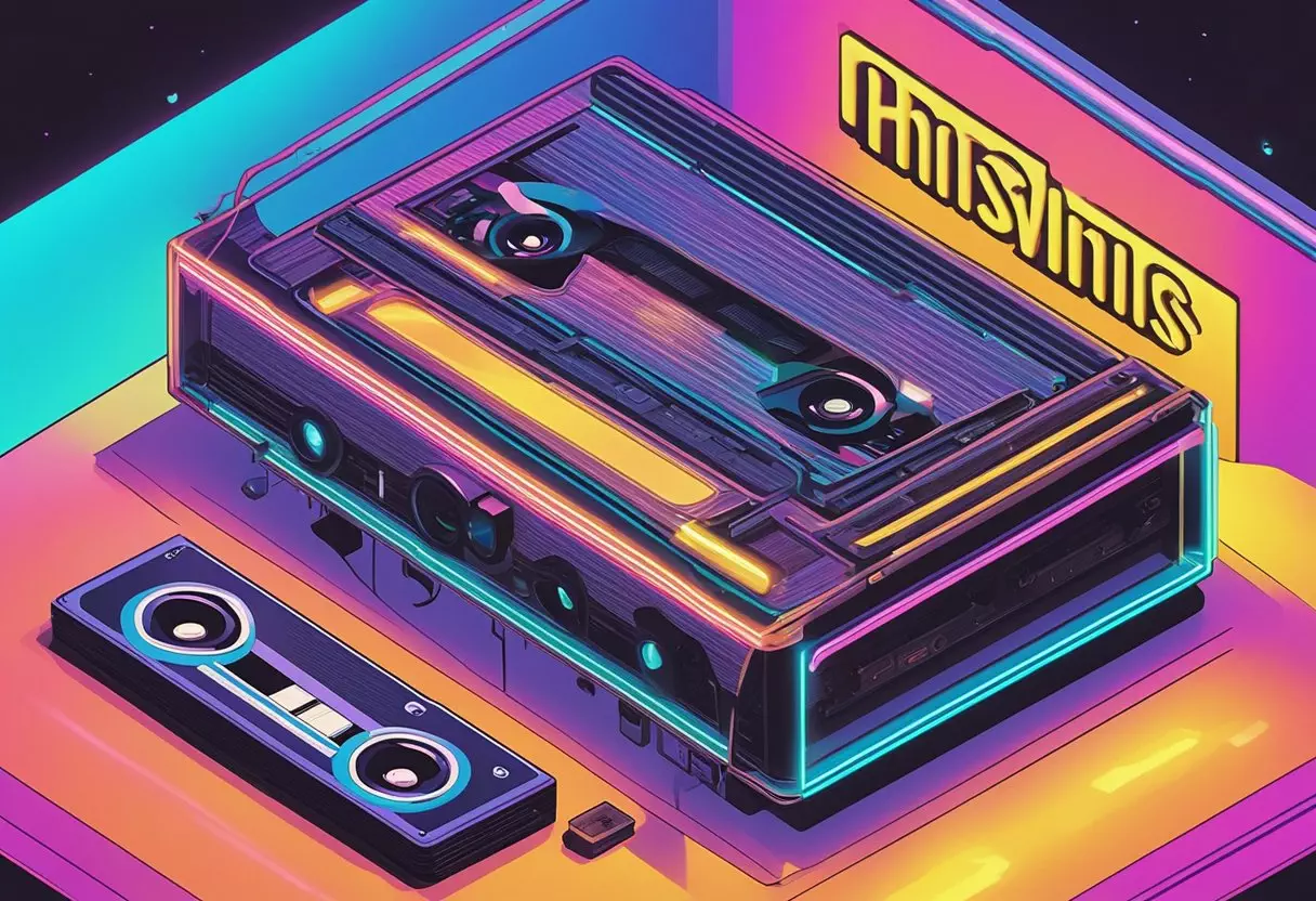 Bright neon signs and cassette tapes fill the 80's themed baby names book cover