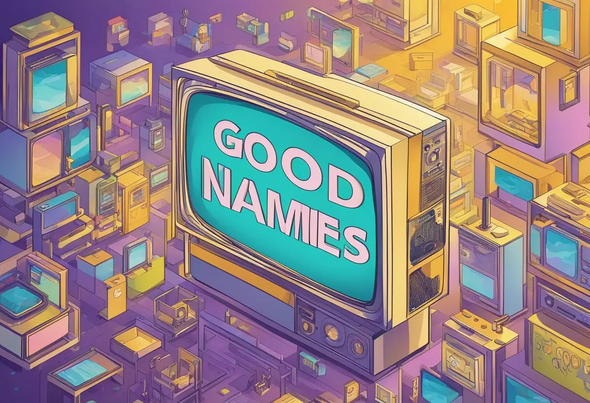 A colorful array of baby names displayed on a TV screen with the words 