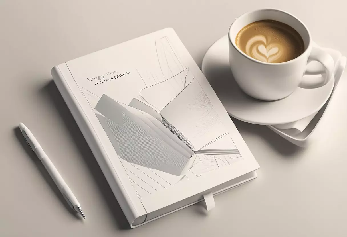 A stylish baby name book displayed on a modern, minimalist desk with a sleek pen and a cup of coffee nearby