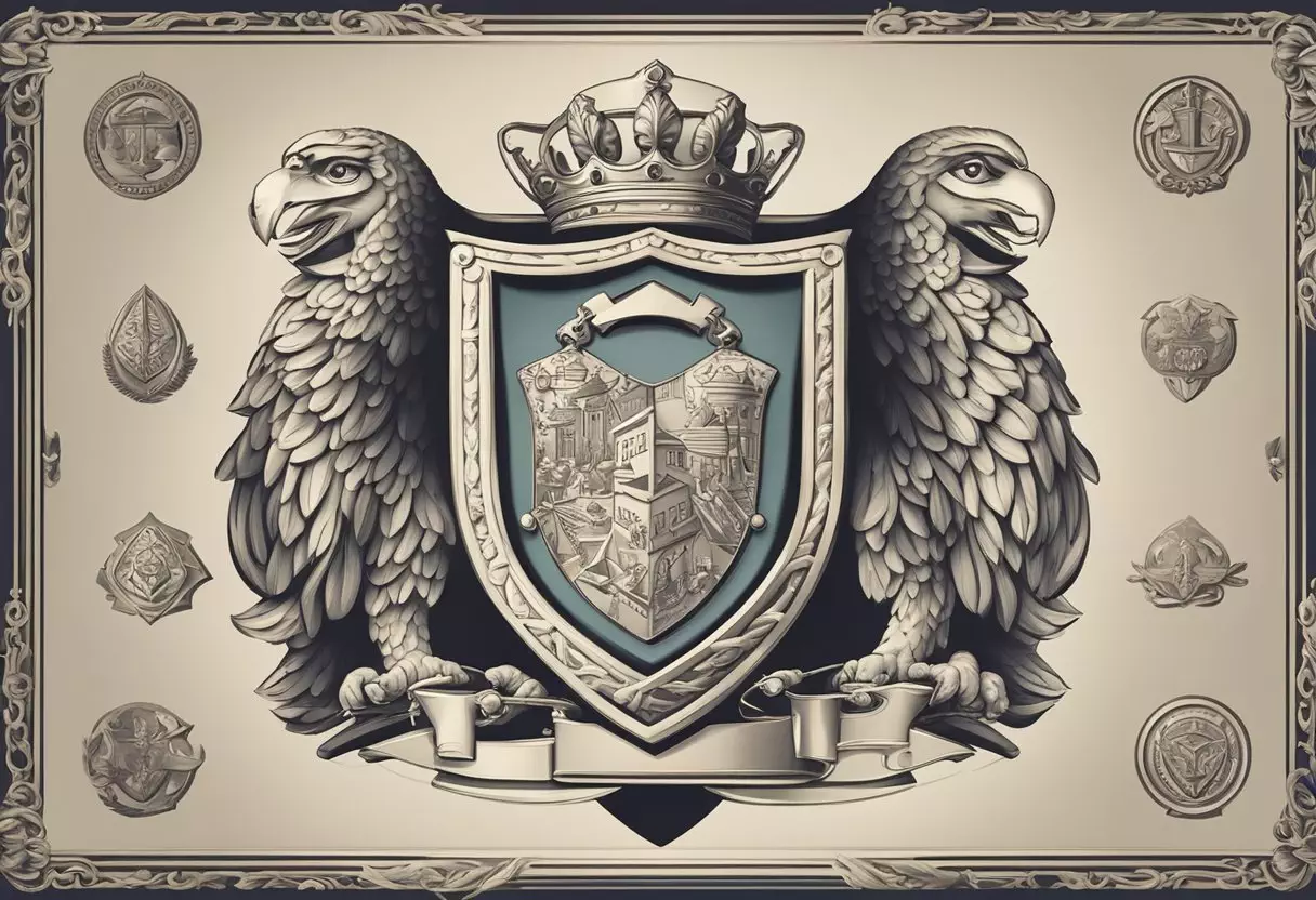 A family crest with the name 