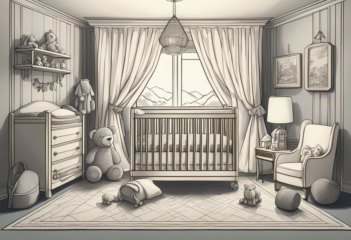 A crib with the name "Edward" engraved on the side, surrounded by soft blankets and toys