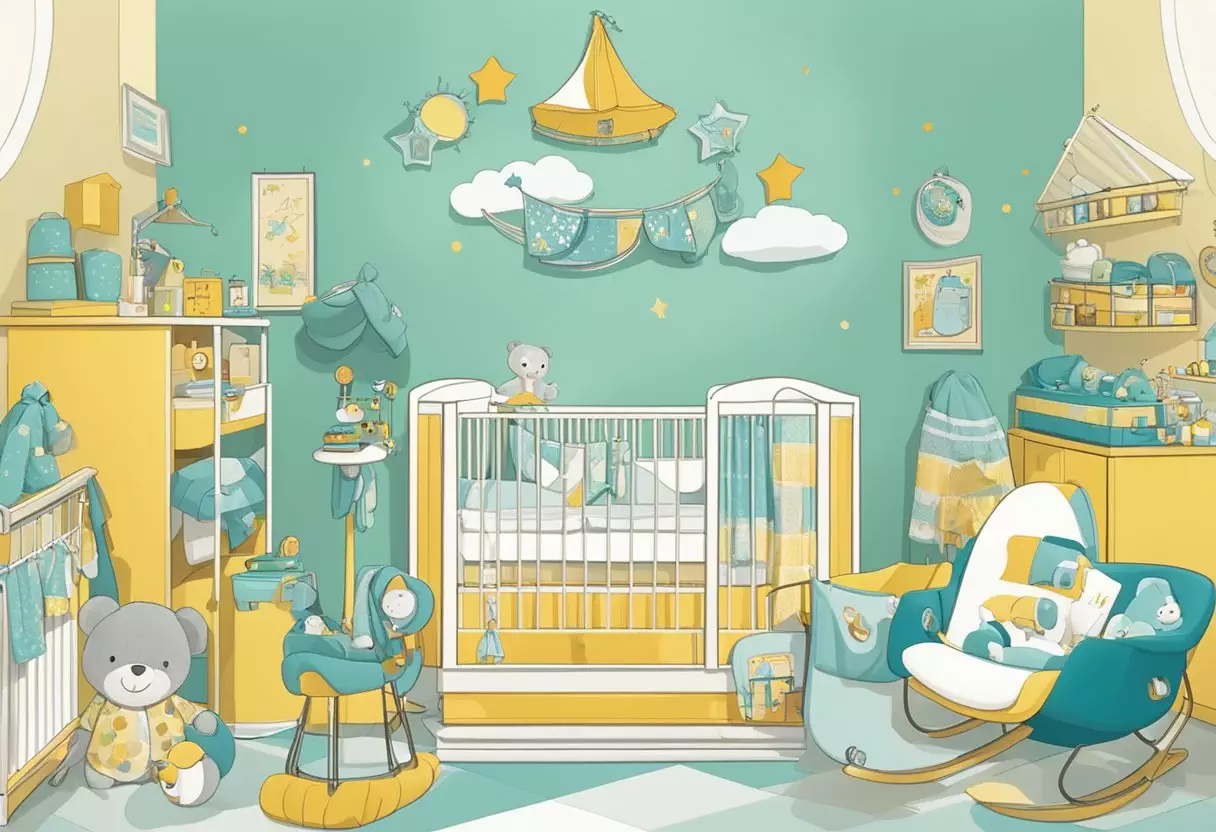 Edward's name displayed on a modern baby registry, surrounded by diverse cultural symbols and contemporary baby items