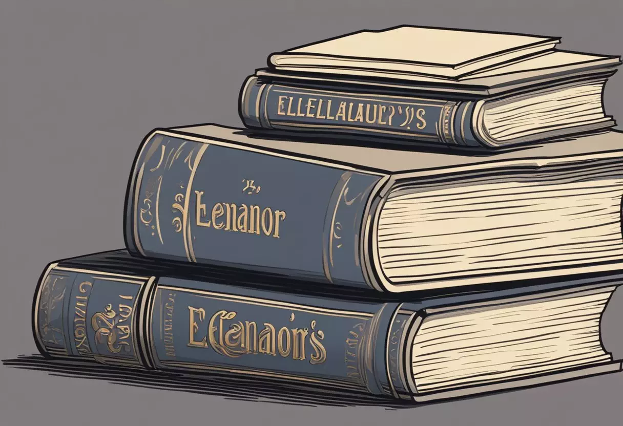 Eleanor's name is written in elegant script atop a stack of history and literature books