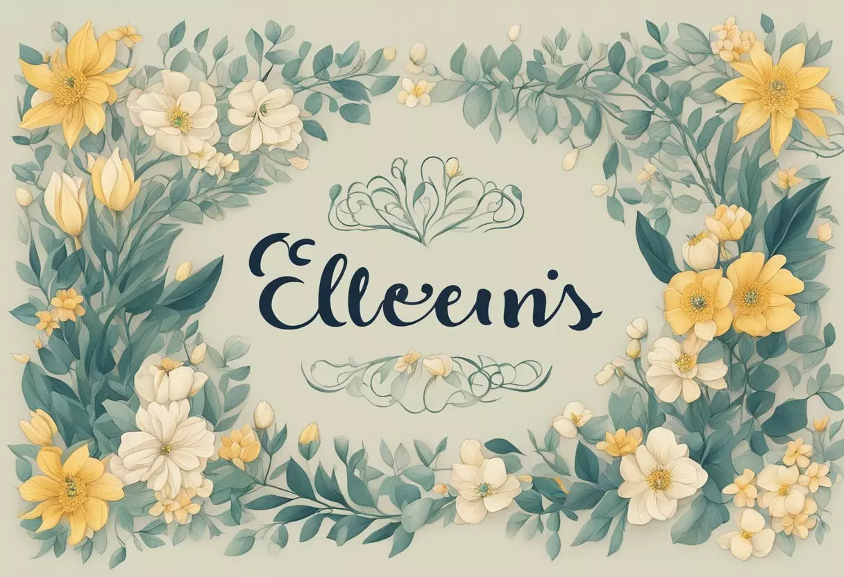 Elowen's name written in elegant calligraphy, surrounded by delicate flower illustrations