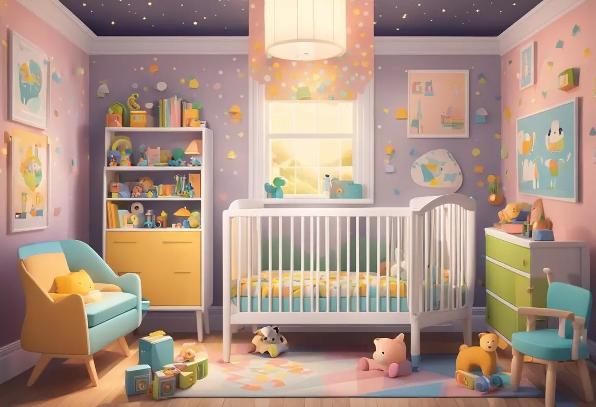 A cozy nursery with a crib adorned with the name 