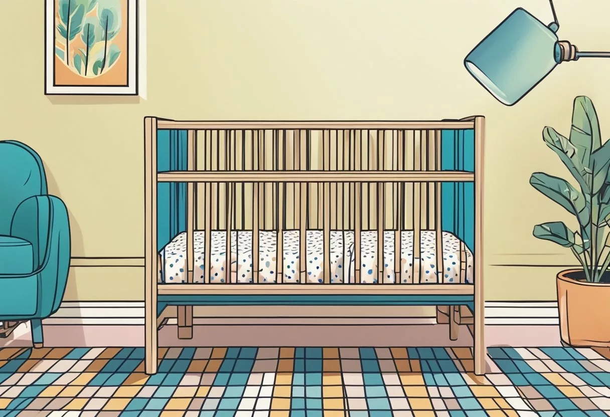 A small crib with the name "Frankie" on a colorful blanket