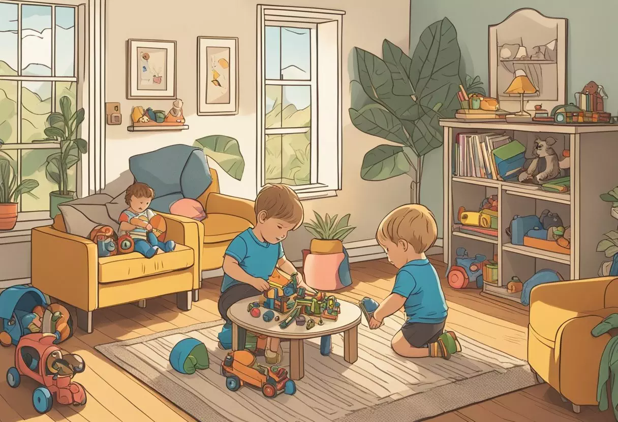 A toddler named Gunner plays with his siblings in a cozy living room, surrounded by toys and laughter