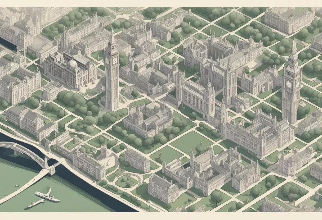 A modern family gathers around a map of London, discussing the cultural significance of the city and its influence on their baby's name