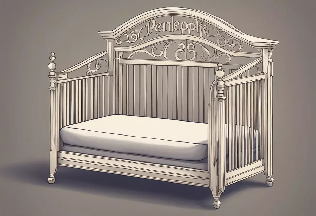 A crib with the name 