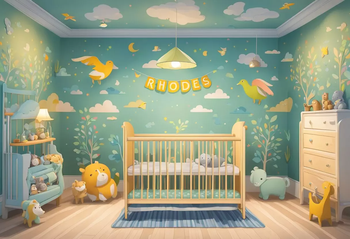 A small, cozy nursery with a crib adorned with the name 