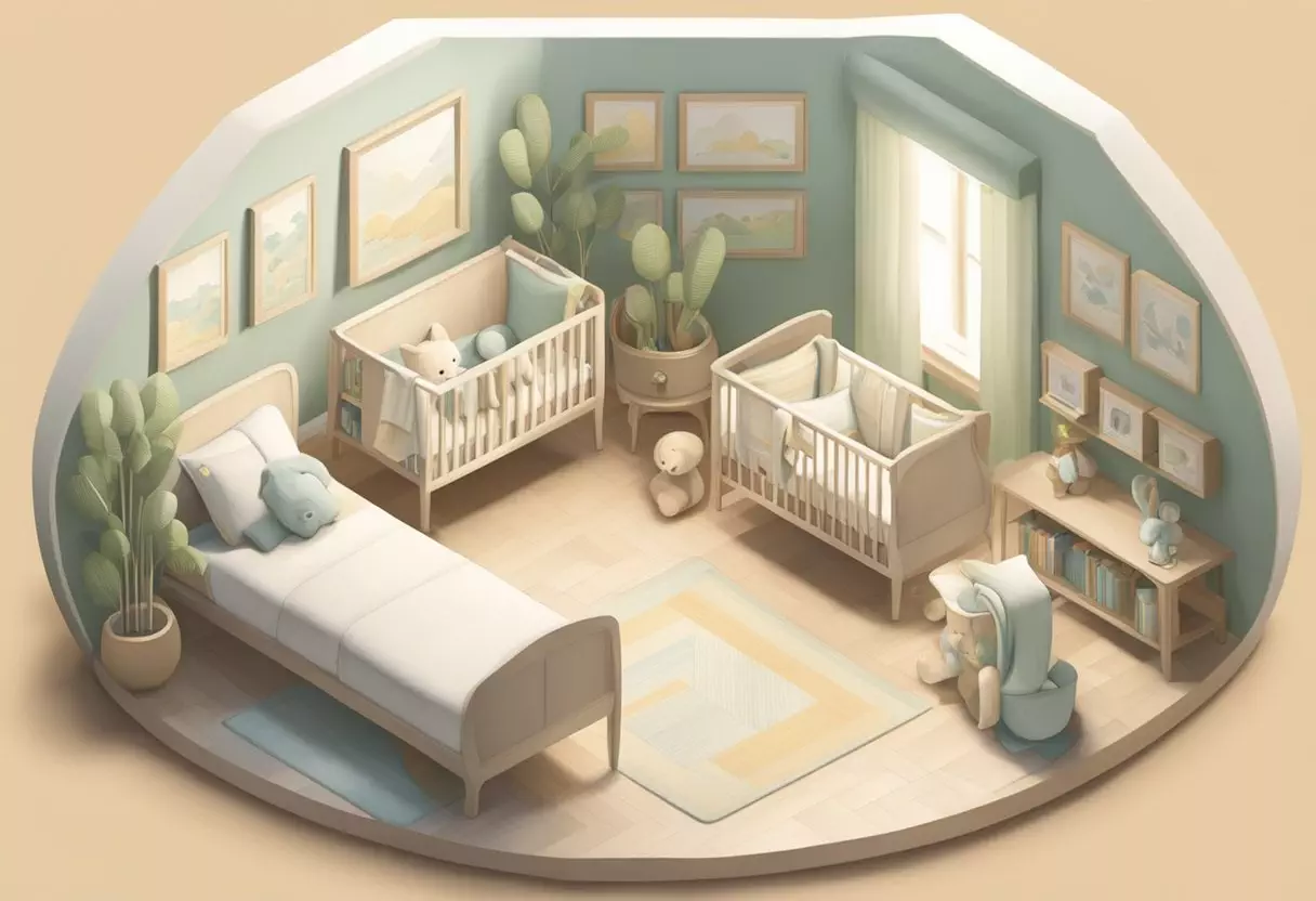 A gender-neutral nursery with a name plaque reading 