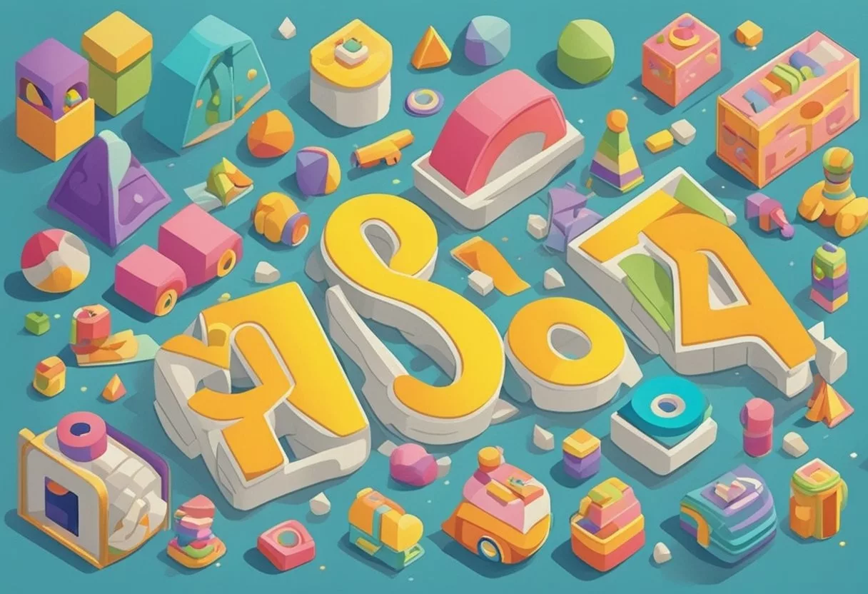 Aida's name written in colorful block letters surrounded by playful toys and soft blankets