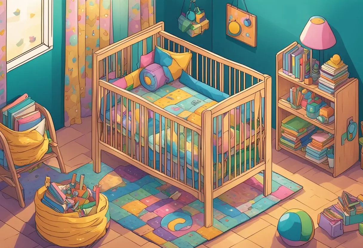 A colorful crib with the name 