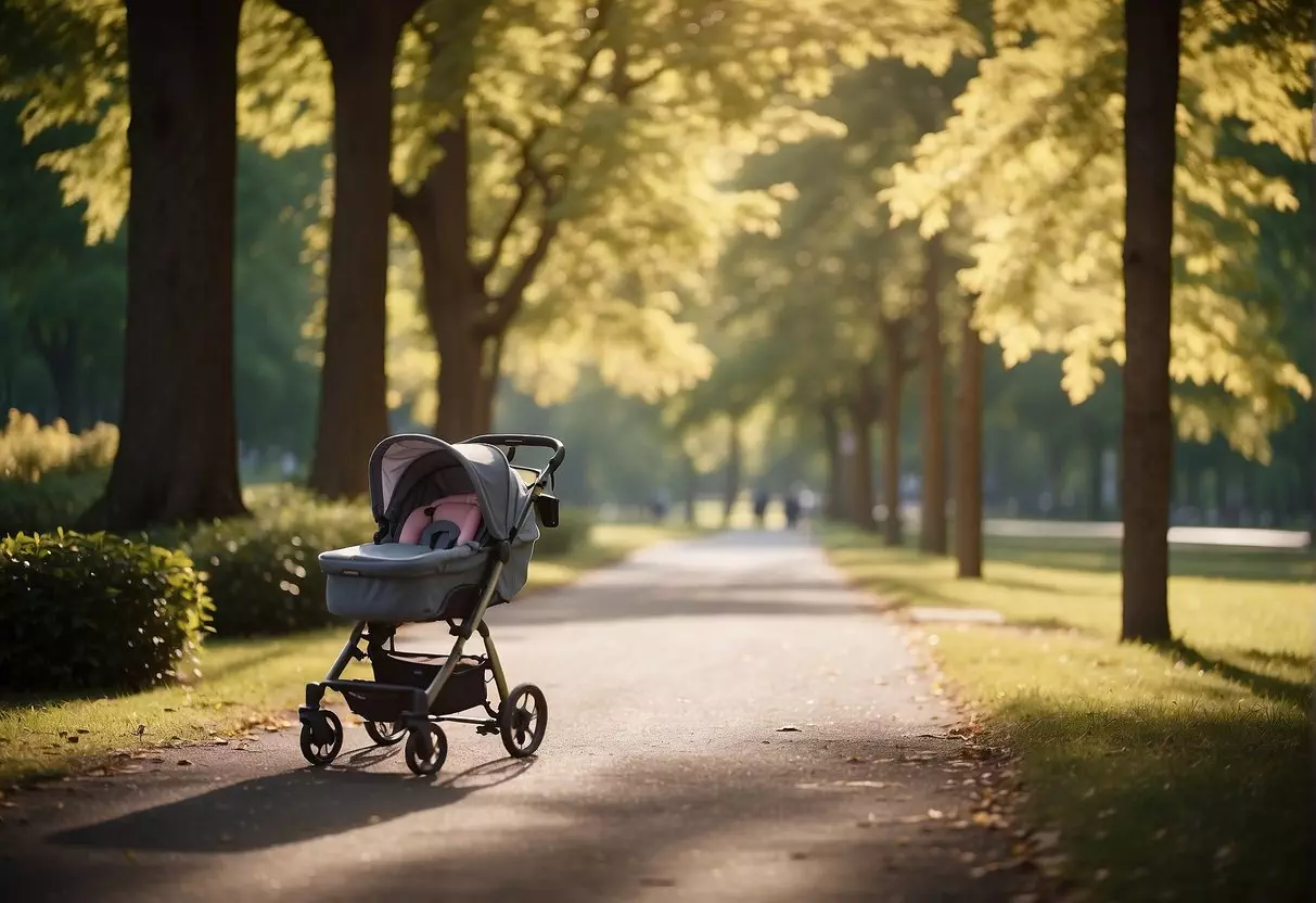 A person leaving a stroller next to a 