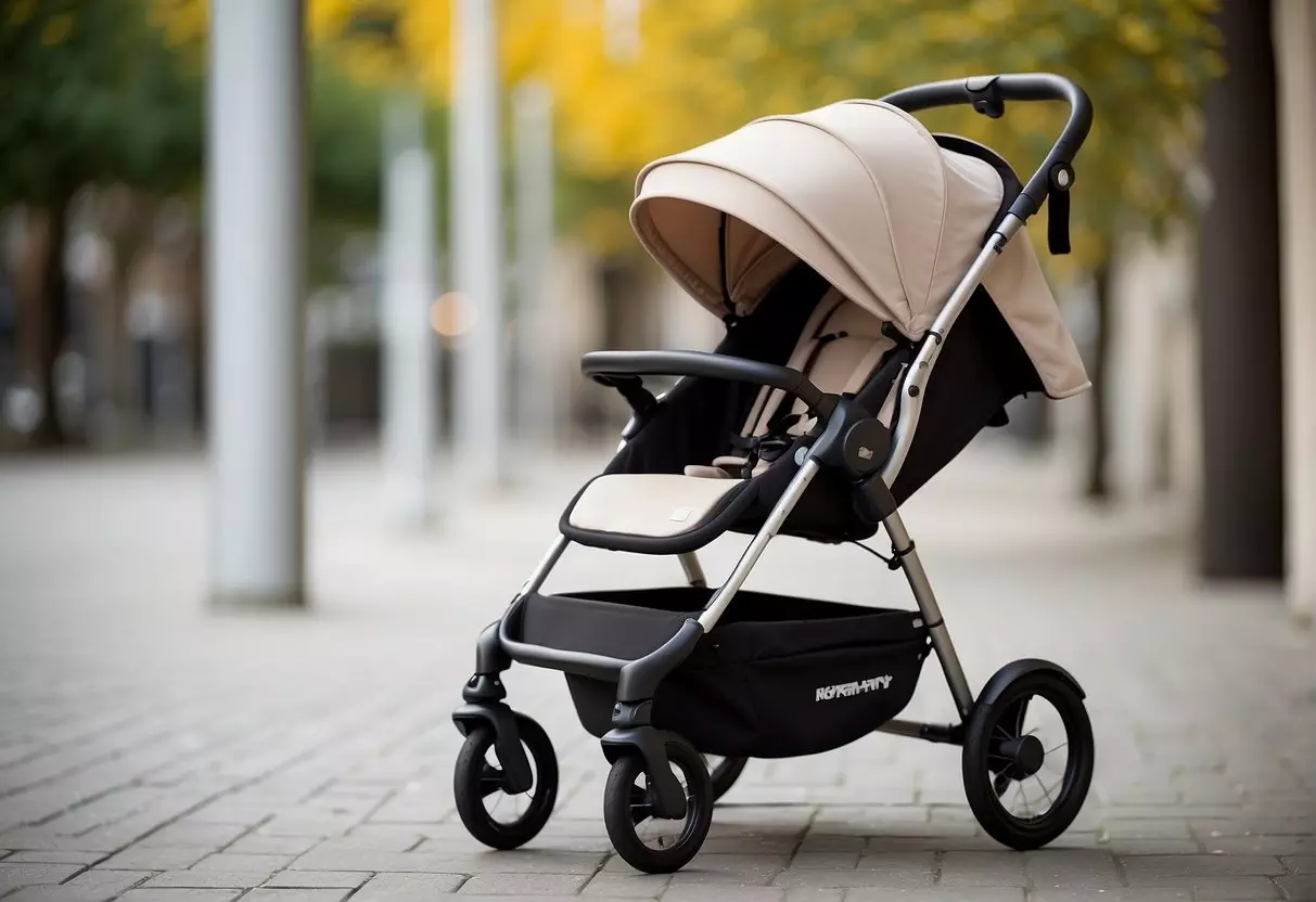 A modern, lightweight stroller with a reclining seat, adjustable canopy, and a sturdy frame, suitable for a 6-month-old baby