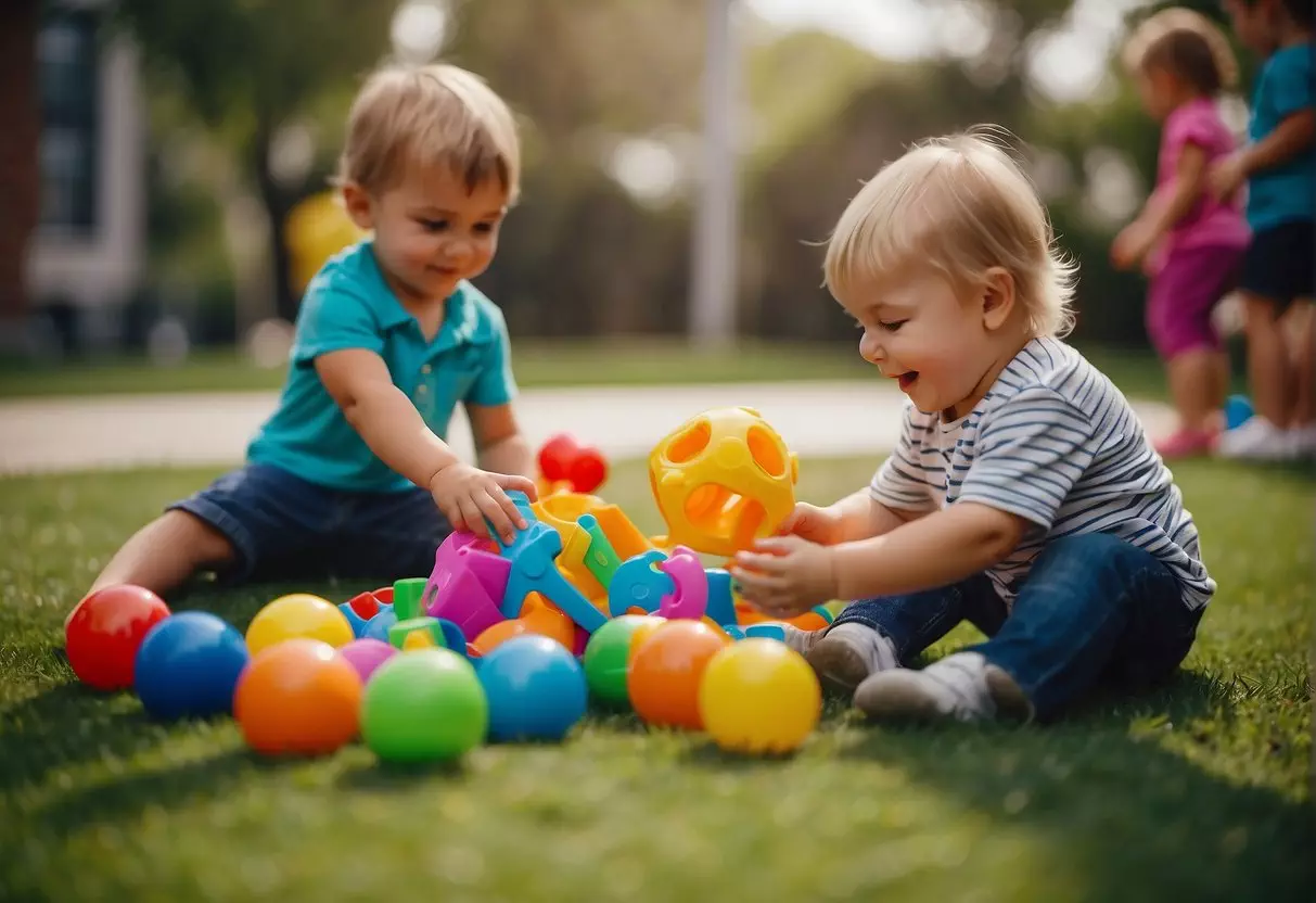 Toddlers playing with colorful toys and engaging in themed activities at a vibrant and interactive play date