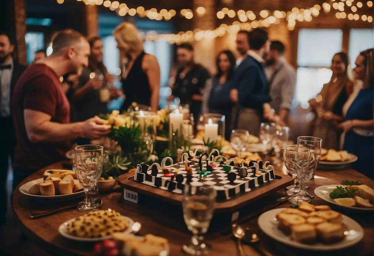 Guests mingling, music playing, tables adorned with decorations, and a variety of games and activities set up for the perfect 31st birthday party