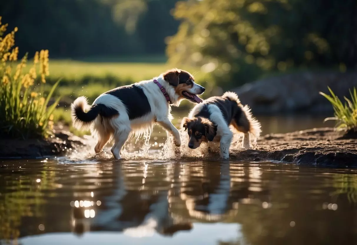 Dogs digging, dancers dancing, and ducks diving into a pond