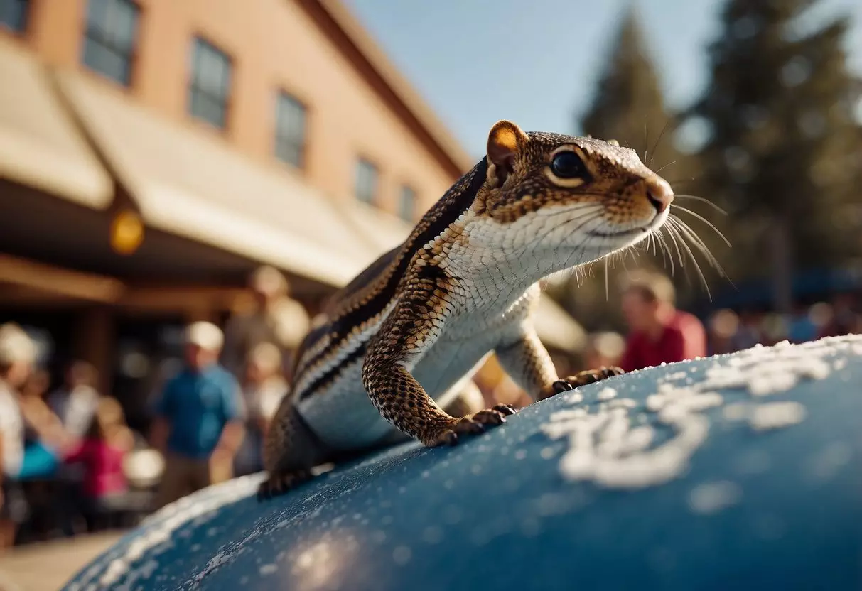 People skiing, surfing, and skateboarding. A snake slithering. A spaceship soaring. A squirrel scavenging. A singer serenading. A scientist studying