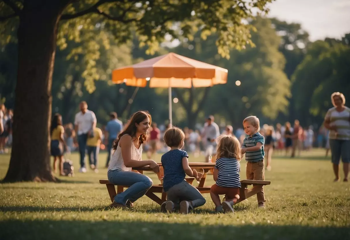 Families picnic near the National Mall. Children play with kites, ride on carousel, and explore Smithsonian museums