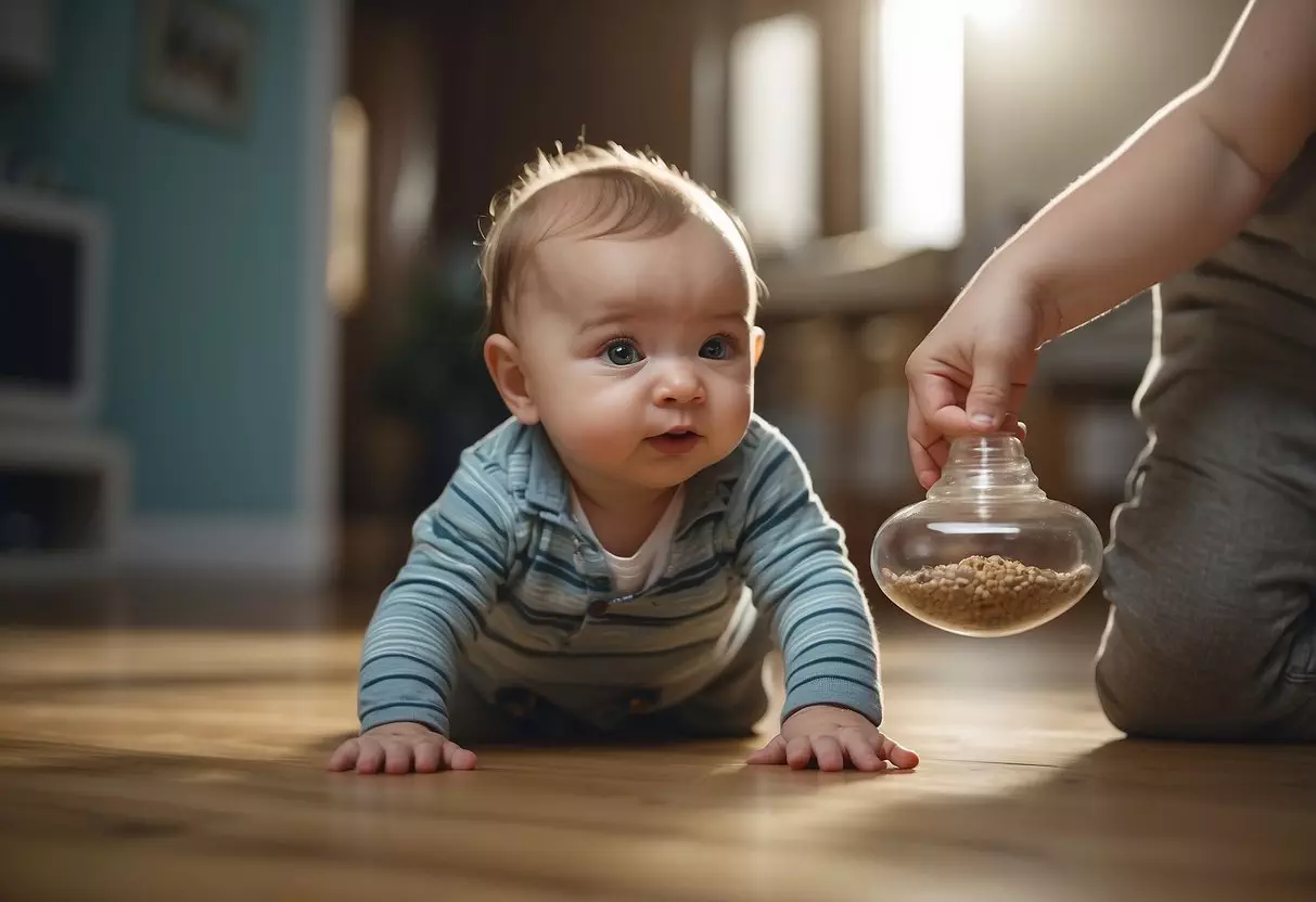 A 9-month-old looks at a forbidden object, hears 