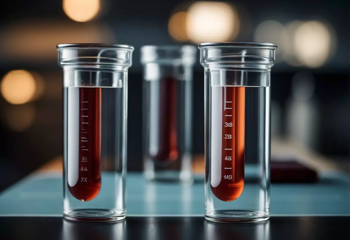 Two identical test tubes filled with the same type of blood, labeled 