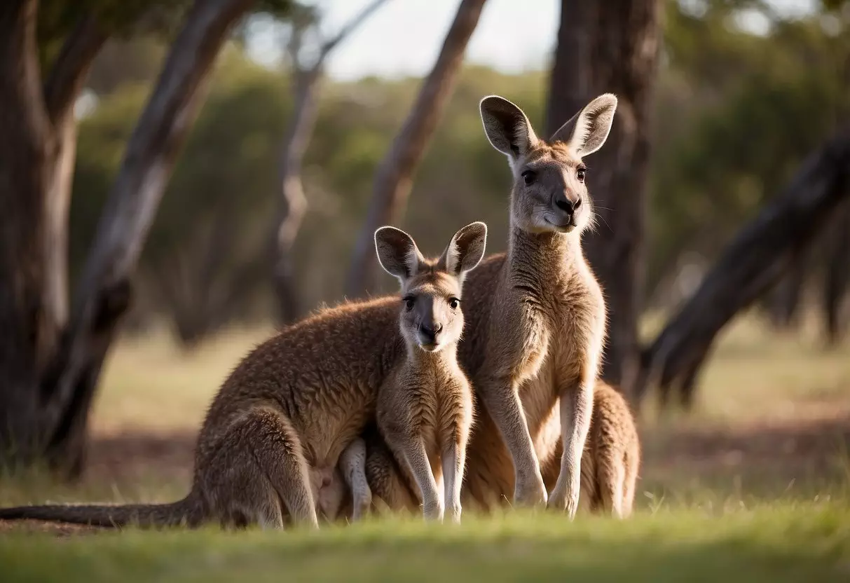 A mother kangaroo with three joeys in her pouch, representing multiple births