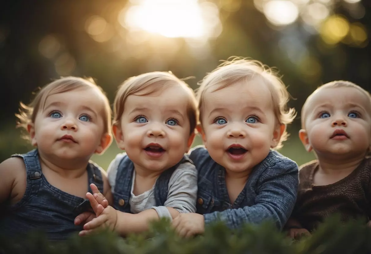 Babies reaching for a face, curiosity in their eyes