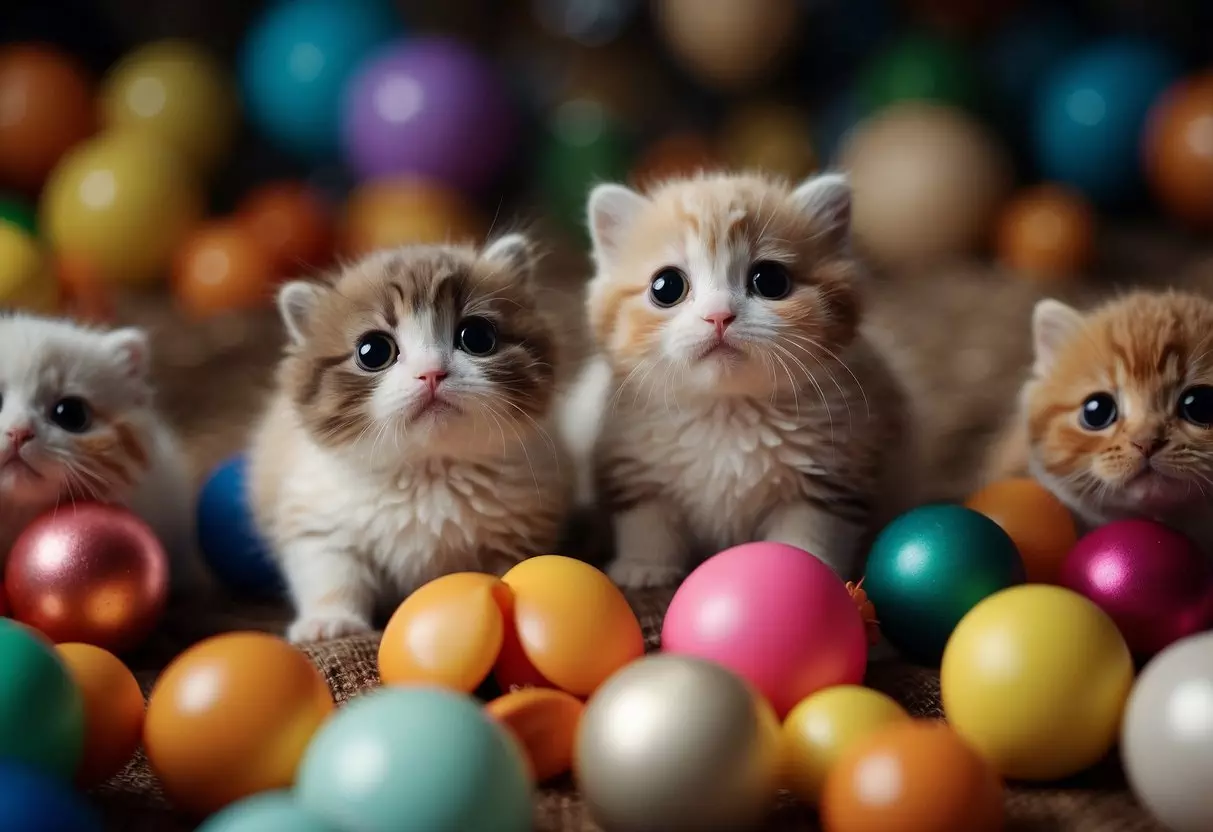 A group of playful baby animals, with big eyes and chubby cheeks, surrounded by colorful toys and giggling happily