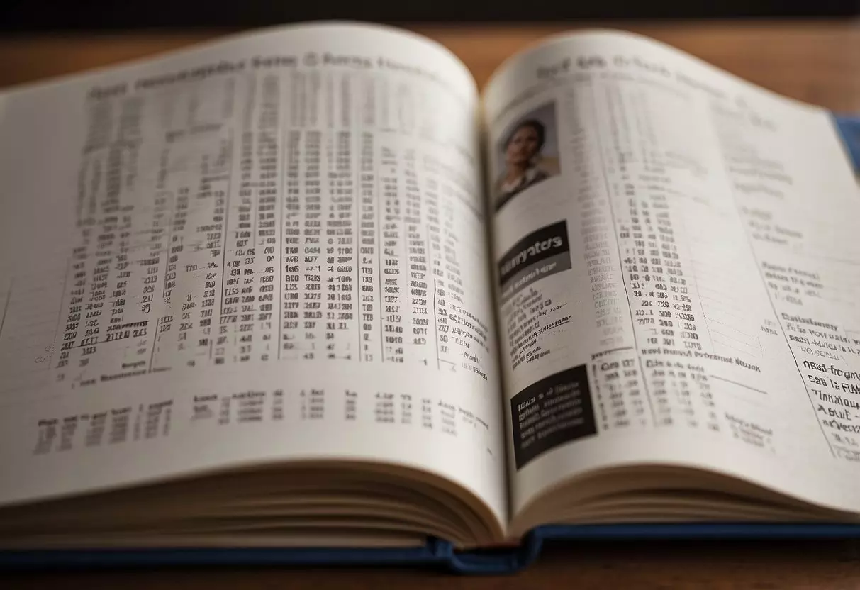 A stack of medical textbooks open to pages on fertility and age. A calendar with dates circled. A thoughtful expression on a woman's face