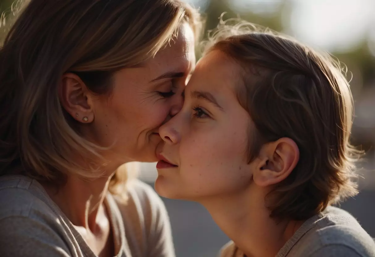 A baby's face lights up as they receive a kiss from their mother, showing pure joy and contentment